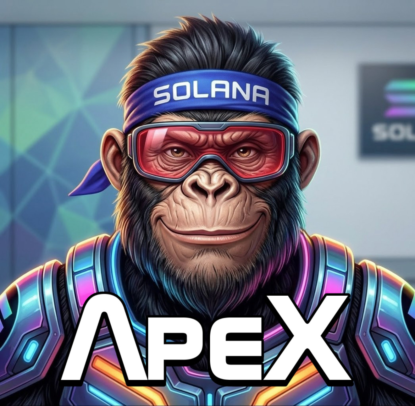 K'lar, the First ApeX — crimson goggles and the blue Solana headband